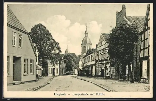 AK Diepholz, Langestrasse mit Kirche