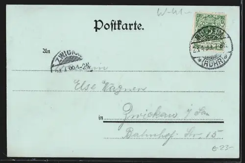 Mondschein-Lithographie Speldorf bei Duisburg, Gasthaus Monning mit Strasse und Garten