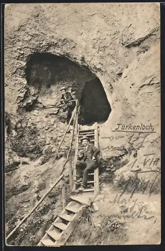AK Furth /Triesting, Türkenloch in der Steinwandklamm, Besucher