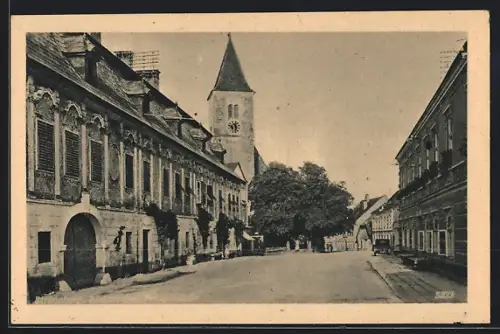 AK Strengberg, Historisches Postgebäude mit Strassenpartie