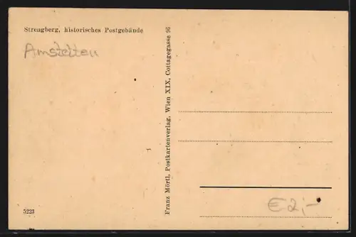 AK Strengberg, Historisches Postgebäude mit Strassenpartie