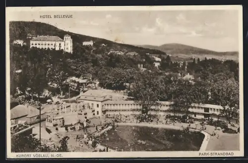 AK Vöslau /N.-Oe., Hotel Bellevue und Park-Strandbad