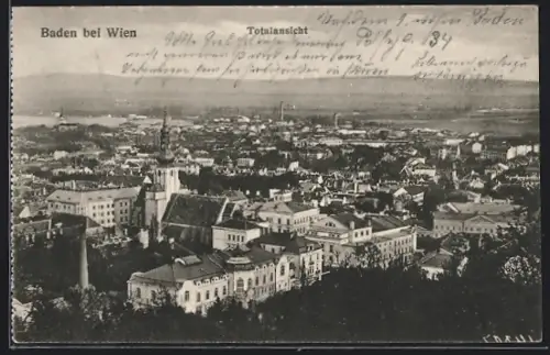 AK Baden bei Wien, Totalansicht mit Kirche