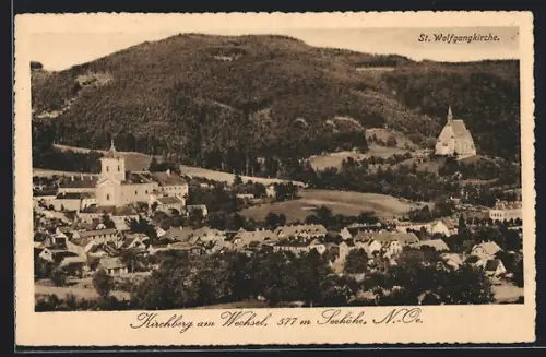 AK Kirchberg am Wechsel, Ortsansicht mit St. Wolfgangkirche