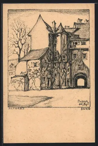 Künstler-AK Graz, Burg mit Strassenpartie