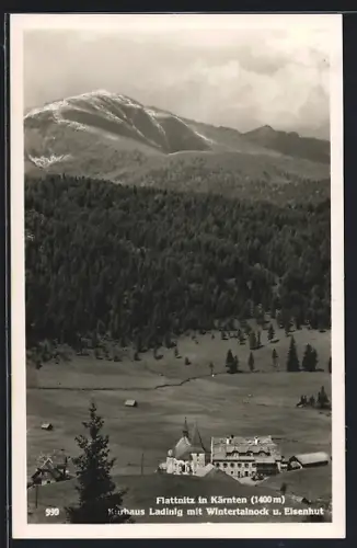 AK Flattnitz in Kärnten, Kurhaus Ladinig mit Wintertalnock und Eisenhut