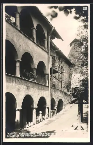 AK Friesach i. Kärnten, Ruine Petersberg, Schlosshof mit romanischem Brunnen