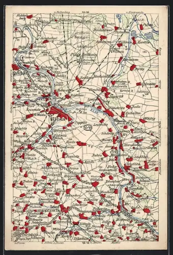 AK Riesa, Topographische Karte um Riesa herum