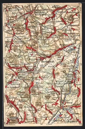 AK Bernstadt / Sachsen, Landkarte der Umgebung