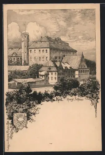 Künstler-AK Kiel, Königl. Schloss, Wappen