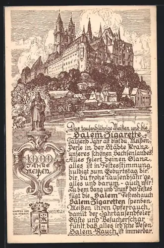 AK Meissen / Elbe, 1000 Jahre Meissen, Reklame für Halem-Zigaretten