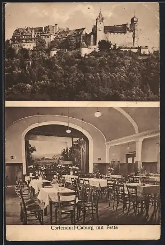 AK Cortendorf-Coburg, Blick auf die Feste und Speisesaal