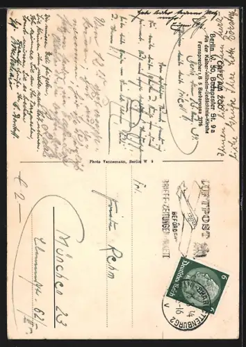 AK Berlin, Café am Zoo, Budapester Str. 9a, Blick in den grossen Saal