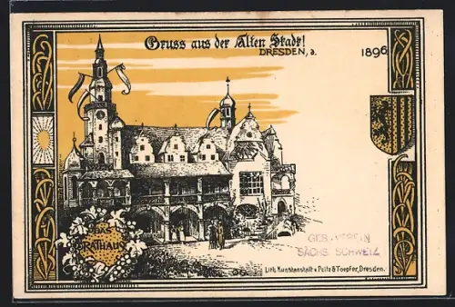 Lithographie Dresden, Ausstellung, Partie am Rathaus