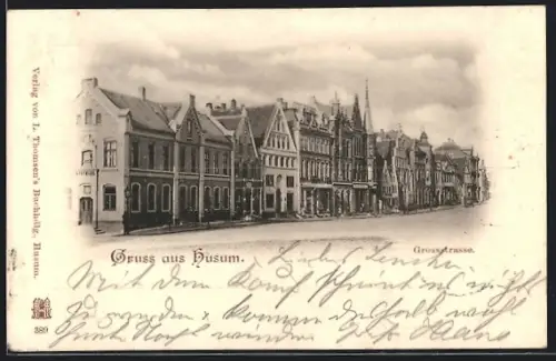 AK Husum / Nordsee, Grossstrasse mit Apotheke und Weinhandlung