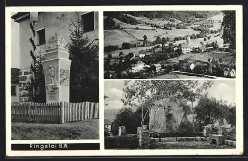 AK Ringelai, Schlageter-Denkmal, Kriegerdenkmal, Ortsansicht von oben