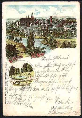 Lithographie Hof, Theresienstein, Springbrunnen