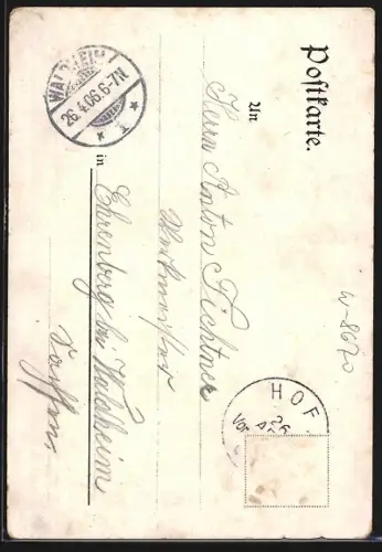 Lithographie Hof, Theresienstein, Springbrunnen