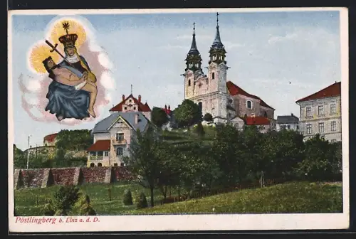 AK Pöstlingberg, Teilansicht mit Kirche, Gnadenbild