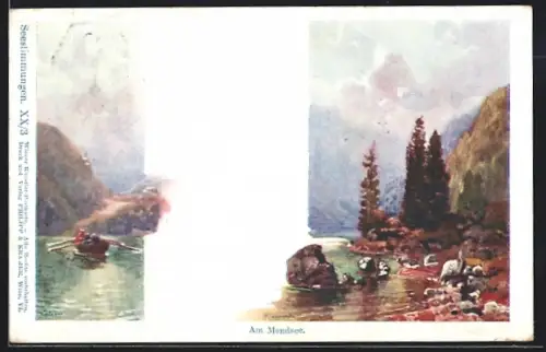 Künstler-AK Philipp + Kramer Nr. XX /3: Ruderboot auf dem Mondsee