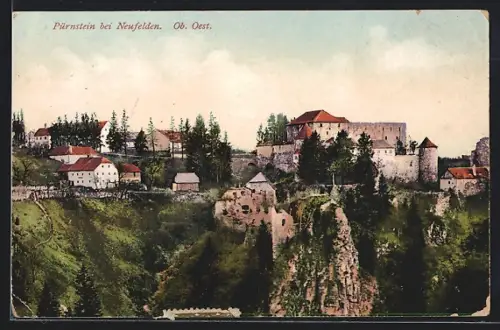 AK Pürnstein, Blick auf den Ort mit Burg