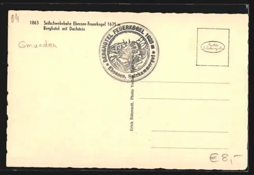 AK Ebensee-Feuerkogel, Berghotel Feuerkogel mit Dachstein