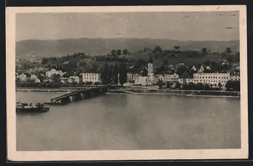 AK Aschach a. Donau, Ortsansicht mit Brücke aus der Vogelschau