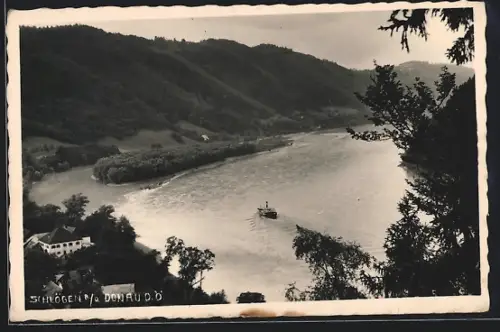 AK Haibach ob der Donau, Schlögen a. d. Donau, Teilansicht mit Donau aus der Vogelschau