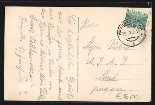 AK Braunau, Ortsansicht aus der Luft