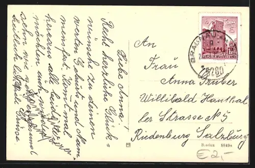 AK Braunau a. I., Ortspanorama mit Brücke u. Turm