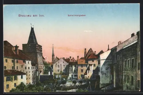 AK Braunau am Inn, Teilansicht mit Schleifmühlgraben