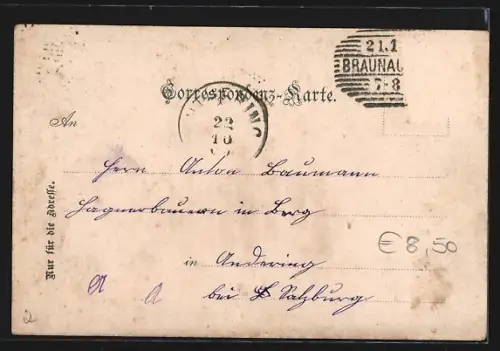 AK Braunau am Inn, Ortspanorama mit Innbrücke