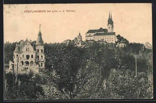 AK Linz a. D., Pöstlingberg, Panorama mit Turmgebäuden