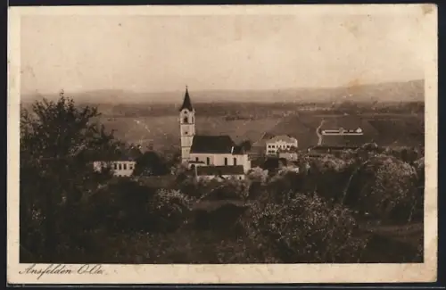 AK Ansfelden /O.-Ö., Totalansicht mit Kirche aus der Vogelschau