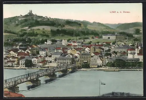 AK Linz a. d. Donau, Ortsansicht mit Donaubrücke