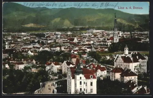AK Linz a. d. Donau, Teilansicht mit Kirche