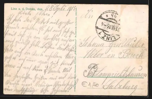 AK Linz a. d. Donau, Teilansicht mit Kirche