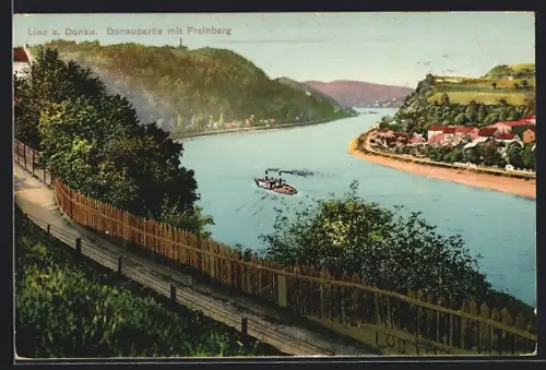 AK Linz a. Donau, Donaupartie mit Freinberg