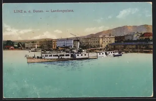 AK Linz a. d. Donau, Dampfer-Landungsplatz