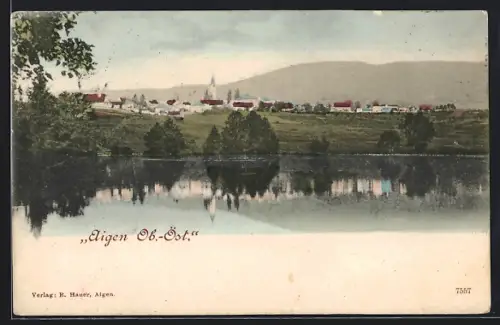 AK Aigen /Ob.-Öst., Teilansicht mit Bergen