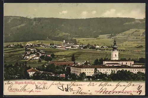 AK Aigen-Schlägl, Blick zum Ort mit Kirche