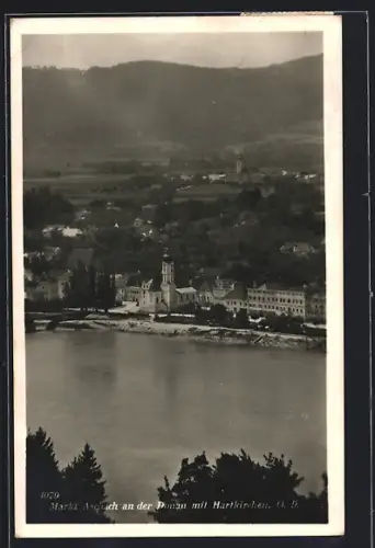 AK Aschach an der Donau, Ortsansicht mit Kirche und Blick auf Hartkirchen
