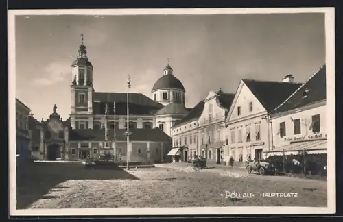 AK Pöllau, Platzansicht mit Kirche, Gasthof Peter Heschl