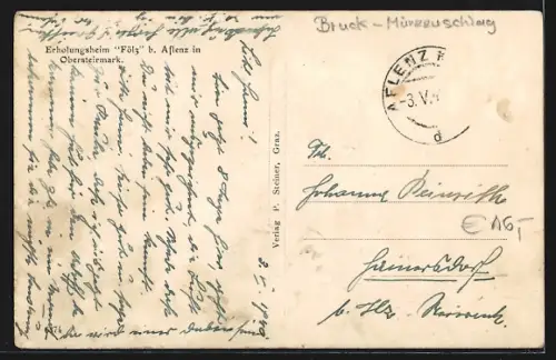 AK Aflenz /Obersteiermark, Erholungsheim Fölz mit Nebengebäuden und Garten