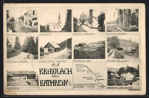 AK Krieglach, Strassenpartie, Alpsteigstrasse Von Krieglach nach Kathrein, Wirtshaus Leitner, Steinbauer Wirt, Kathrein