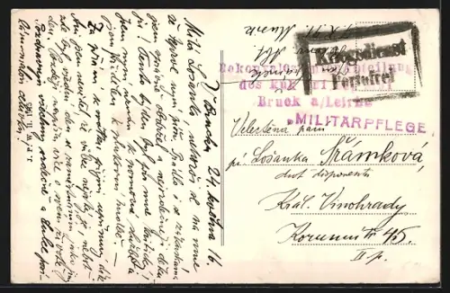 AK Bruck a. d. Leitha, Totalansicht mit altem u. neuem Lager aus der Vogelschau