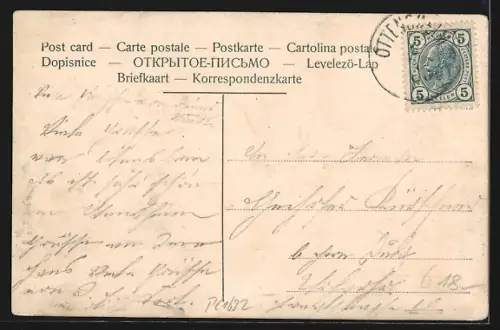 AK Ottensheim, Ortspanorama mit Dampfer vom Wasser aus