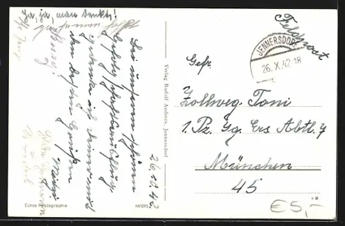 AK Jennersdorf, Ortspartie mit Kirche, Denkmal, Storchennest