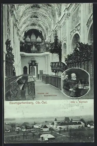 AK Baumgartenberg, Inneres der Klosterkirche, Portrait Otto v. Machlant