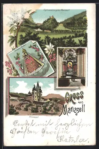 Lithographie Mariazell, Komitee der christl. Frauen Wiens, Kirche, Sigmundsberg